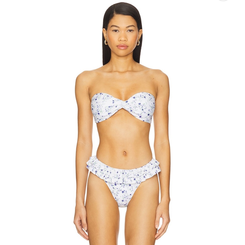 REVOLVE White and Blue Bikini Set with Sweetheart Neckline